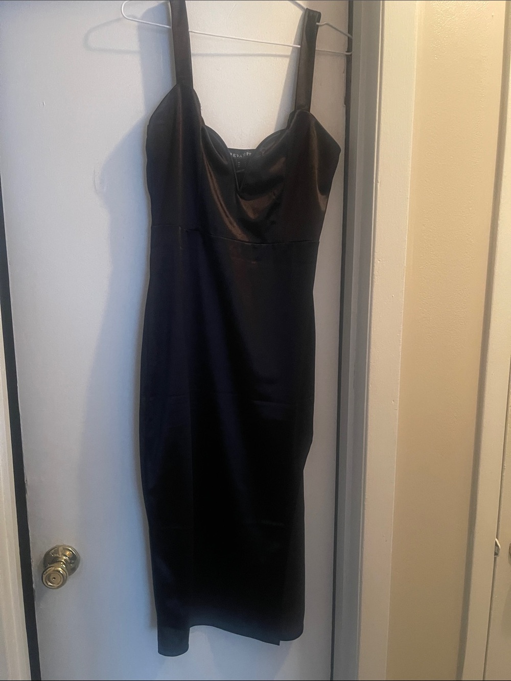 Revamped Black Satin Cowl Neck Midi Dress